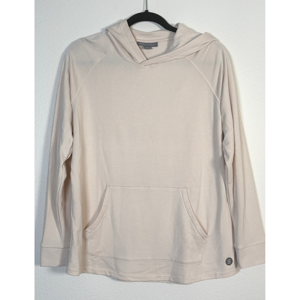 Free Fly Womens Bamboo Fleece Hoodie Cream Off White Pullover Sweatshirt M